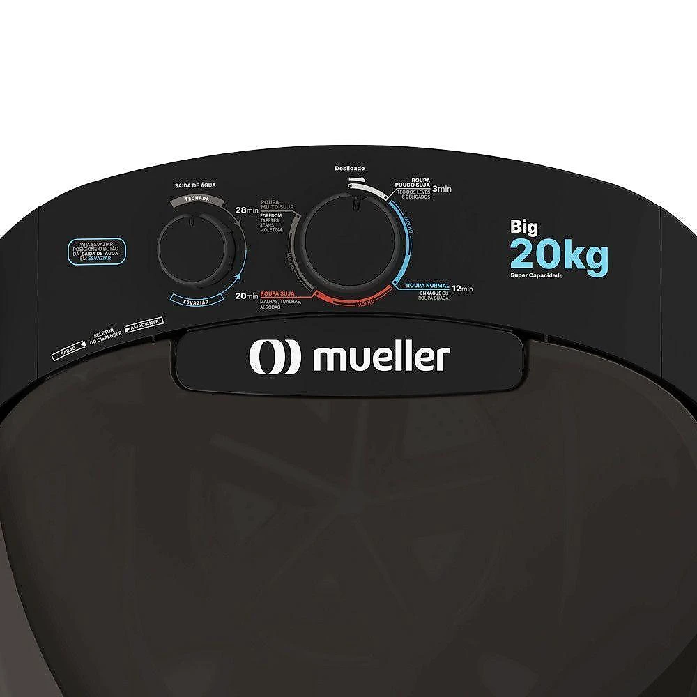 Lavadora Semiautomática Tanquinho Mueller 20kg Big Preto 220 V