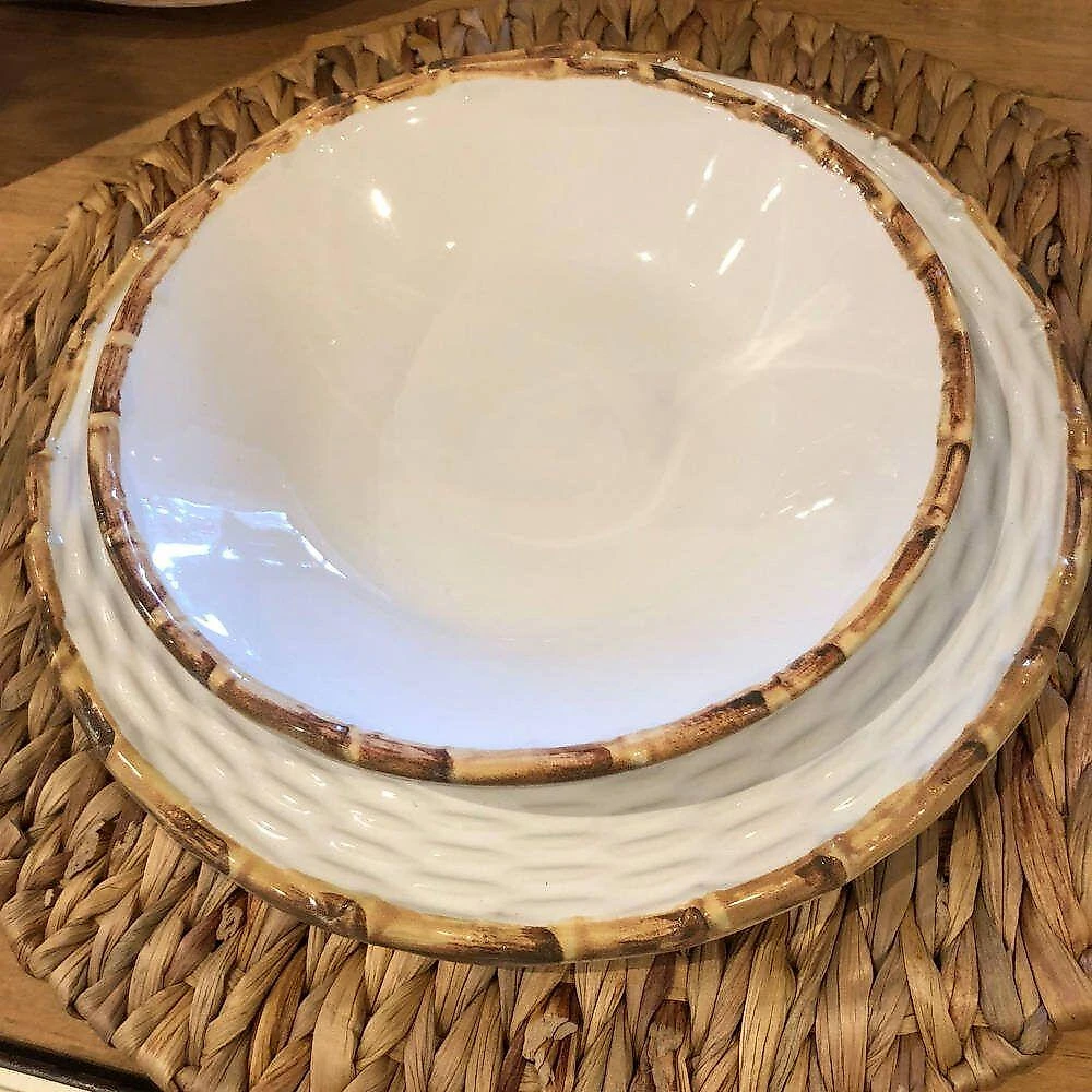 Jogo 12 Pratos Fundo Bowl Coup Cerâmica Bambu Scalla 20cm