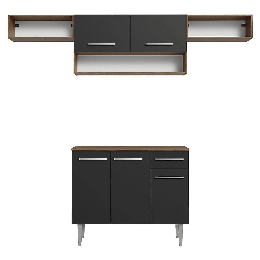 Armário de Cozinha Completa 225cm Rustic/Preto Emilly Madesa 01XA Rustic/Preto