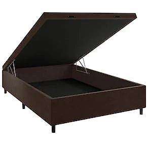 Cama Box de Casal Portobel Noah Baú 70x138x188cm Molas Ensacadas Ortopédico Revestimento em Poliéster Branco e Marrom