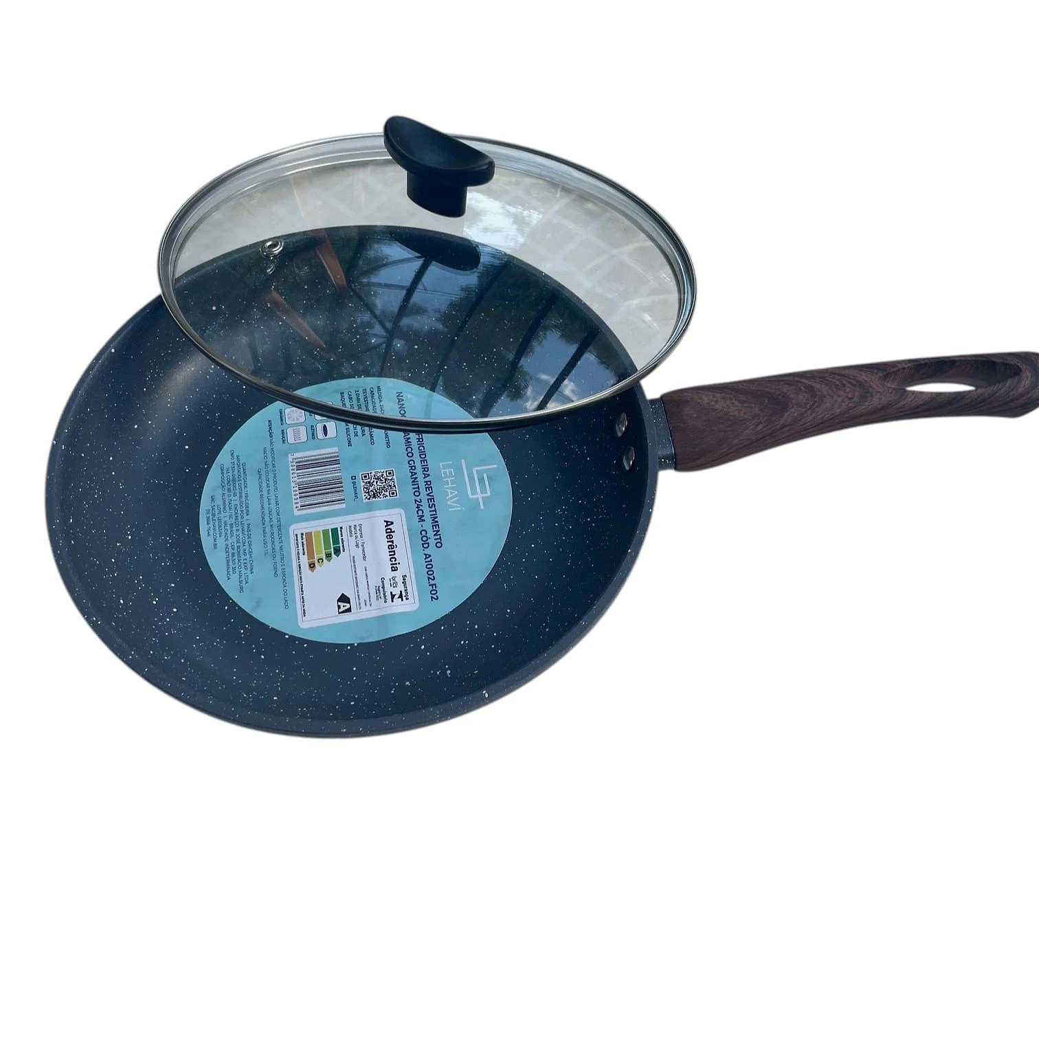 Frigideira 24 cm Nanoceromico com TAMPA Cor GRANITO