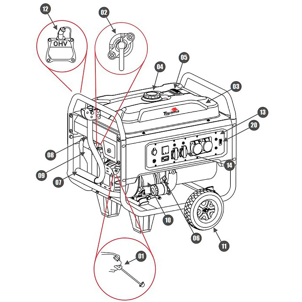 Gerador Gasolina 10,0kva Mono TG12000CXNE-XP Partida Elétrica TOYAMA