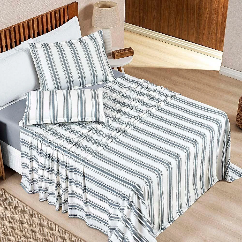 Jogo Cama Lençol Estilo King 100% Algodão 4 Peças - Cinza