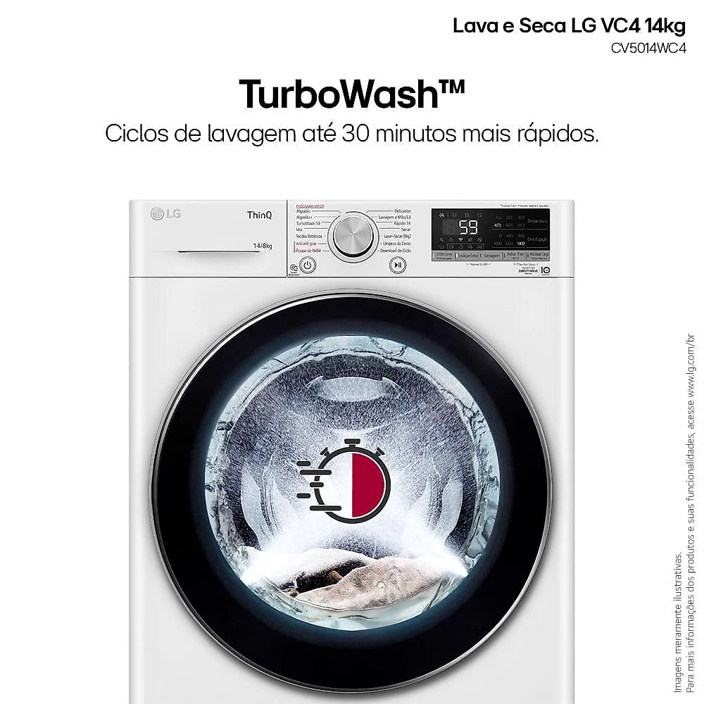 Lava e Seca LG 14kg Inteligência Artificial AIDD Branca VC4 127V