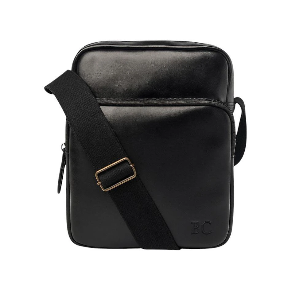 Bolsa Zup Bags Shoulder Bag Couro Legítimo Preto Unissex Alça de Nylon