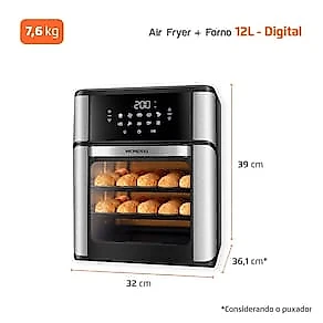 Fritadeira Elétrica Sem Óleo Air Fryer Oven 2 em 1 Mondial AFON-12L-BI 12L Digital – Preta/Inox 110V