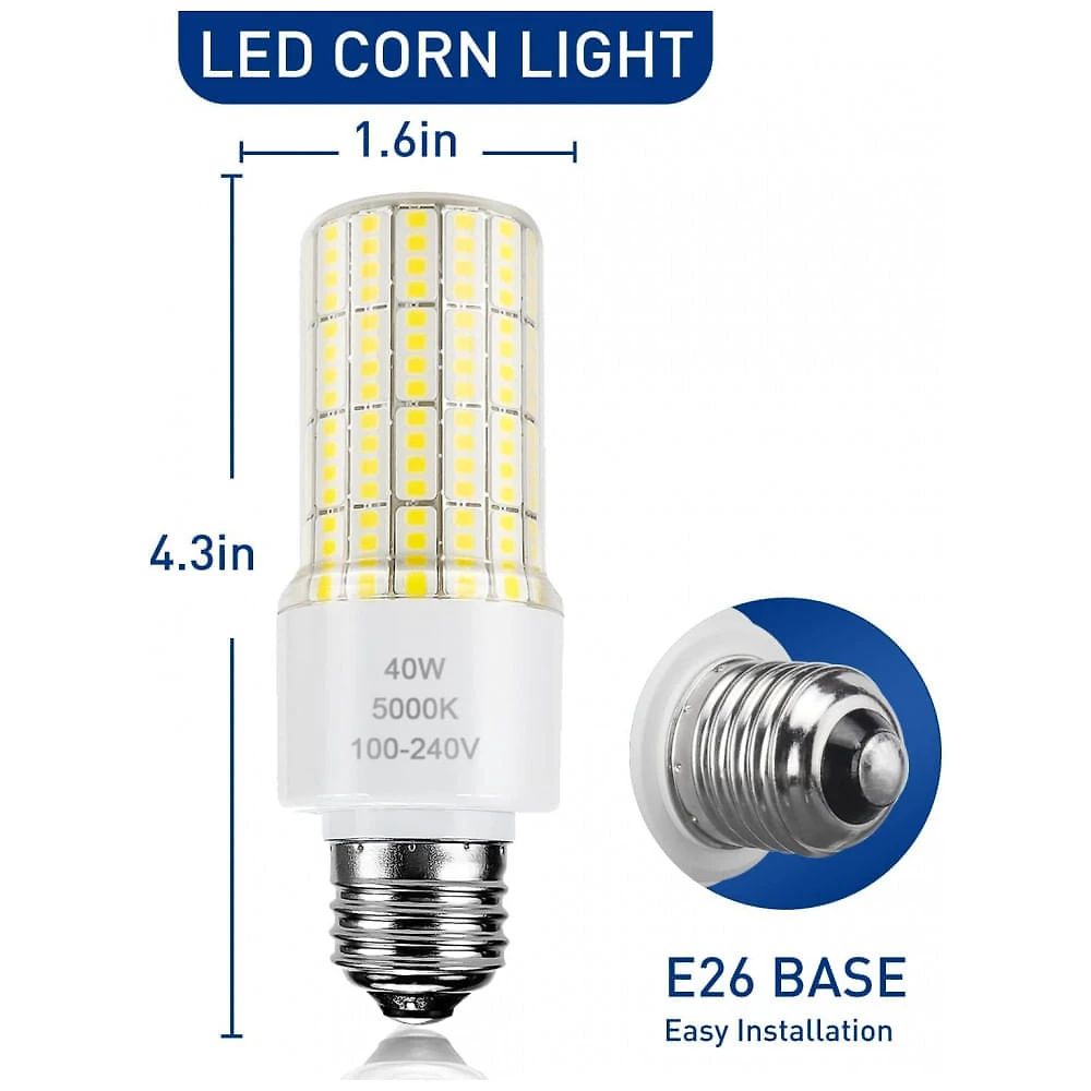 Miniatura Lâmpada Led com 5000 Lumens Base E26, E27 5000K Branca Fria, 300W, 2 Un, 110v, ZP 40W, Branco