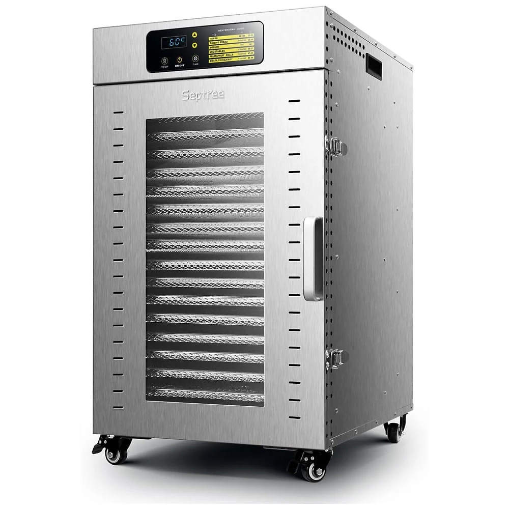 Miniatura Desidratador de Alimentos em Aço Inoxidável com 18 Bandejas, Temporizador Ajustável e Controle de Temperatura, 110V 15...