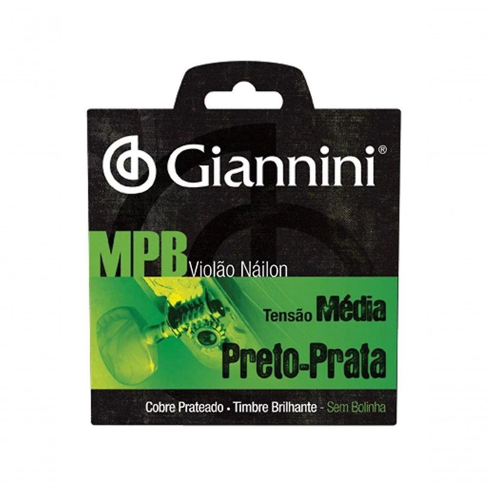 Corda para Violão Genwbs Encordoamento MPB Nylon sem Bolinha Preto Prata Giannini