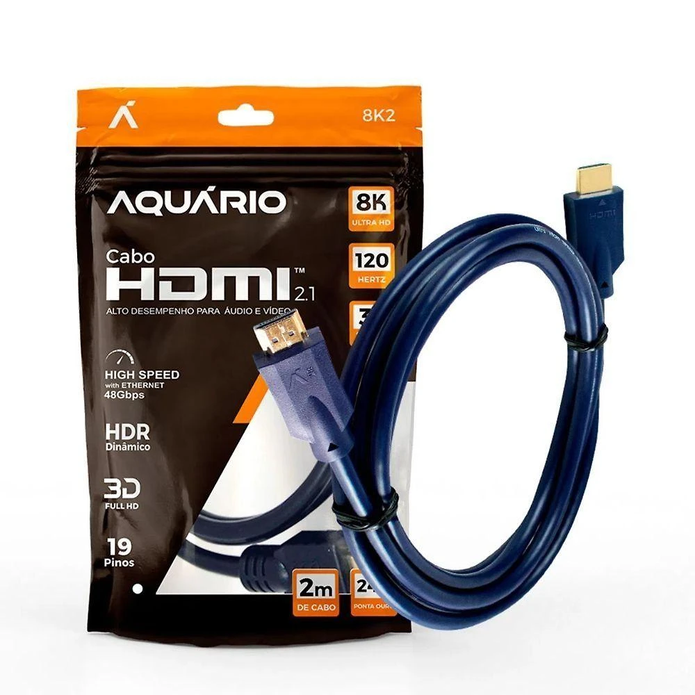 Cabo HDMI 2.1 Aquário 8K2 Macho X Macho 8K 120Hz para Jogos e Filmes 2m Preto