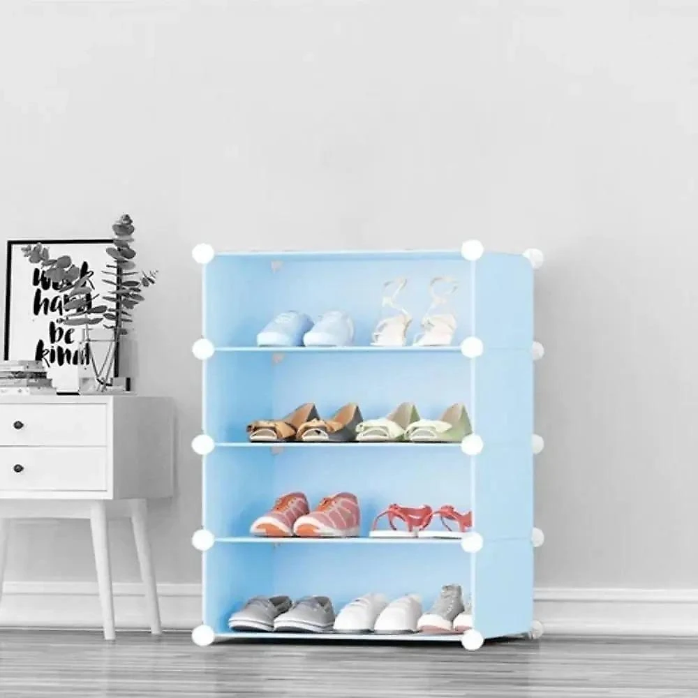 Sapateira Organizador Modular Desmontável 4 Prateleiras Plástico e Ferro Cromado Azul Yeet