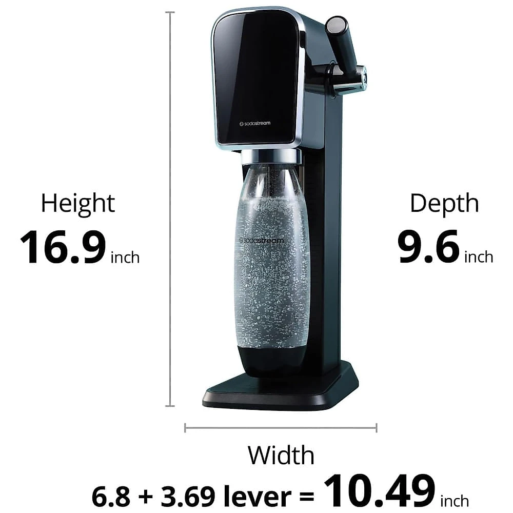 SodaStream Art Sparkling Máquina de fazer água, Bundle em Preto, com 3 Cilindros de CO2 e Garrafa de Carbonatação