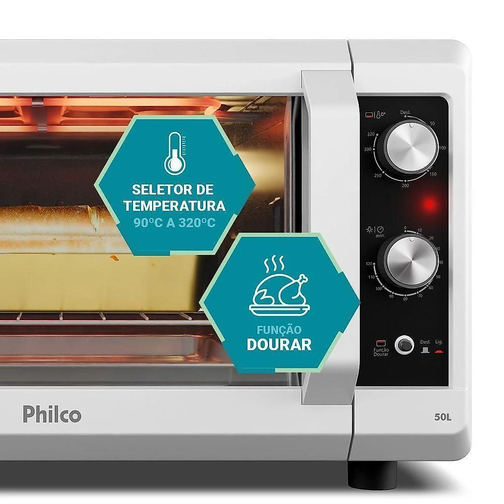 Forno Elétrico Bancada Philco PFE56B 50L 1750W Dupla Resistência Branco 110V