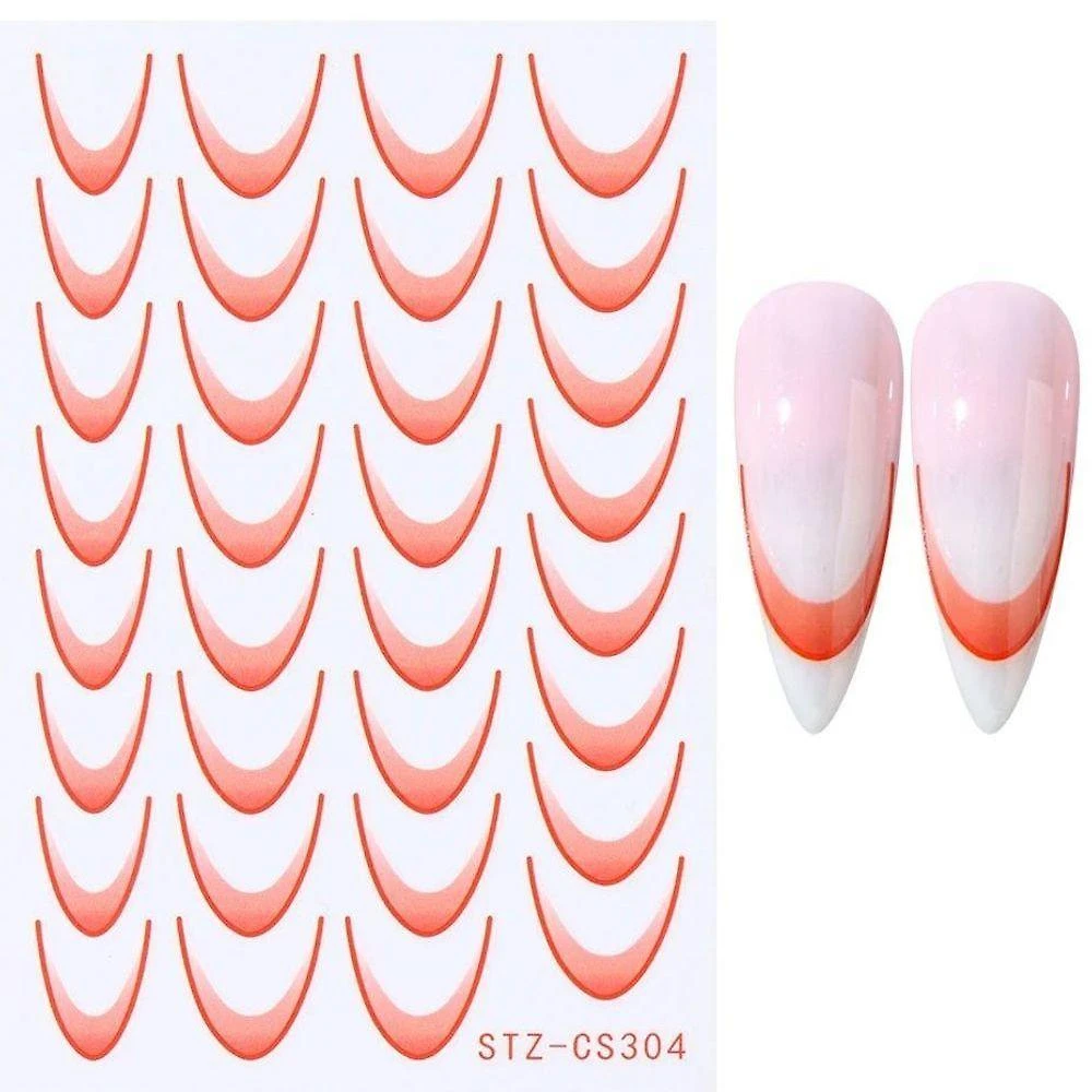 Adesivo de Unhas Stz-C para Nail Art Linha Francesa 3d Gradiente Azul Rosa Roxo Verde Oem