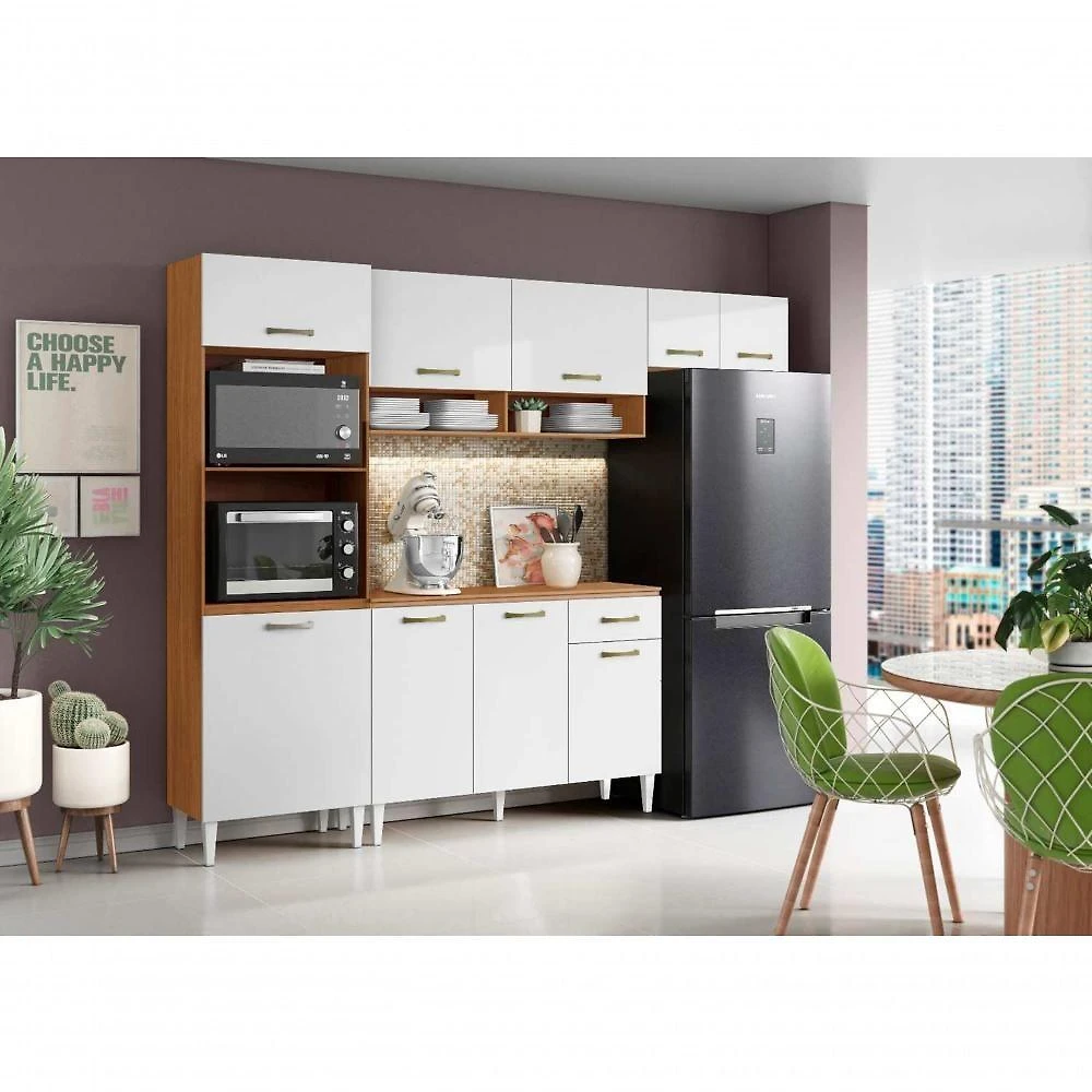 Cozinha Compacta Atenas 9 Portas 1 Gaveta MDP 249,7CM Cinamomo Aramóveis