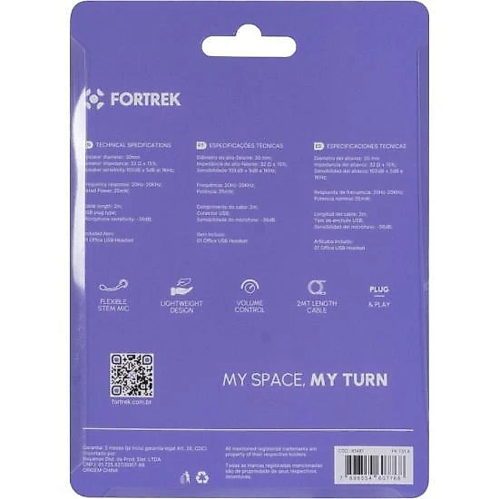 Headset office fortrek fk 731a usb preto