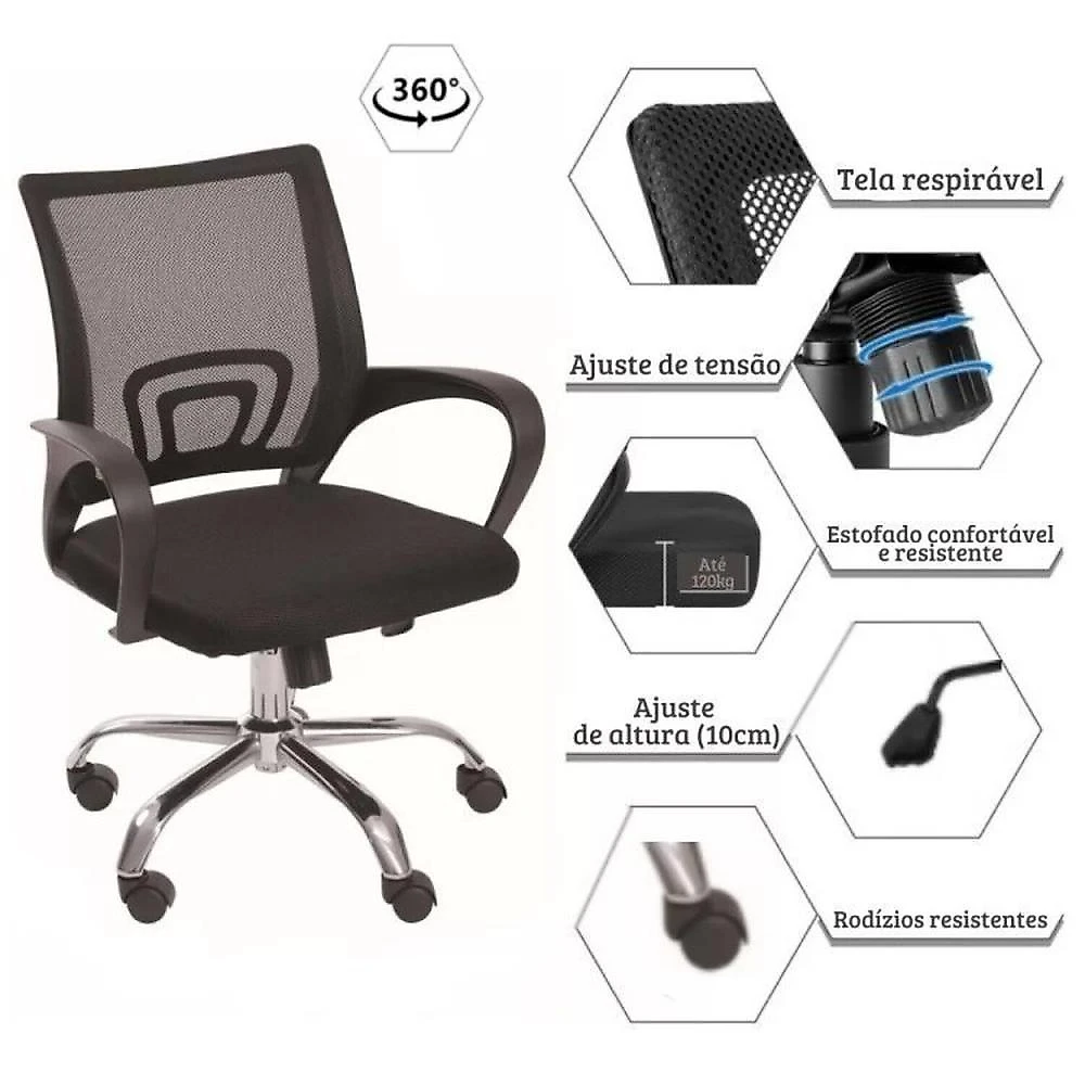 Kit 2 Peças com Escrivaninha 127cm Me4135 e Cadeira Diretor Tela Mesh Tok 3310 Espresso Móveis Escrivaninha 127cm Me4135 com Cadeira Diretor Tela Mesh Tok 3310 Espresso Móveis Preto