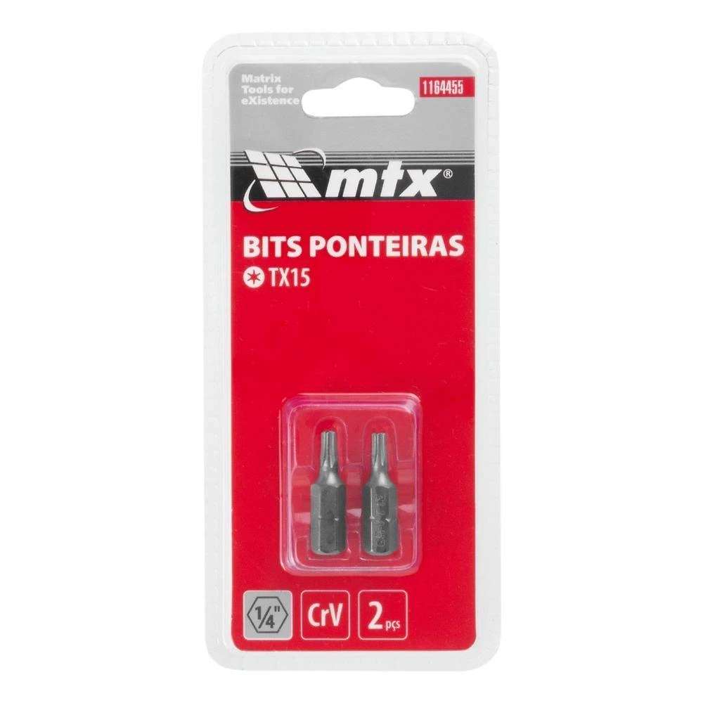 Bits Torx T15 25mm Alta Durabilidade Precisão Inox Aço Cromo Vanádio 2 Peças MTX