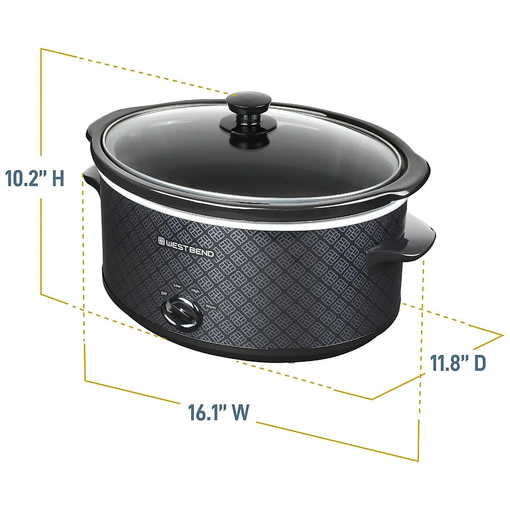 Panela Elétrica Slow Cooker West Bend Preta 5,7L Cerâmica Oval Tampa de Vidro 330W 110V
