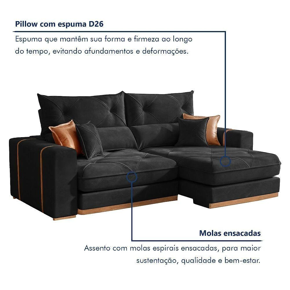 Sofá Montreal 4 Lugares Retrátil e Reclinável 250CM Preto