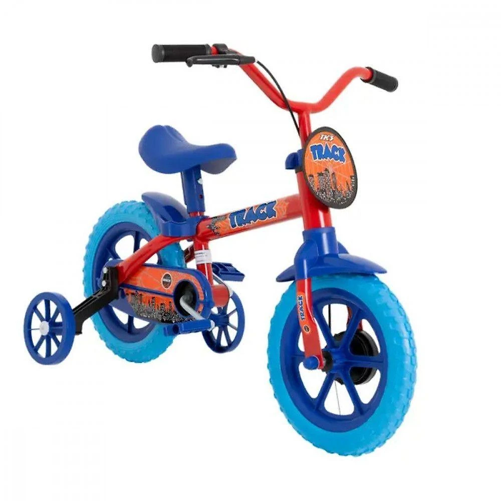 Bicicleta Infantil Arco-Iris Aro 12 3 a 4 Anos Freio a Tambor com Rodinhas Azul e Vermelho Track &