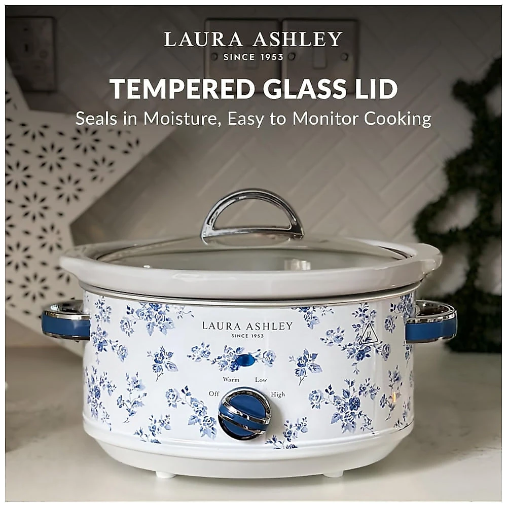 Panela elétrica de cozimento lento Laura Ashley 3,5L floral cuba cerâmica tampa de vidro 3 ajustes de temperatura 280W 110V