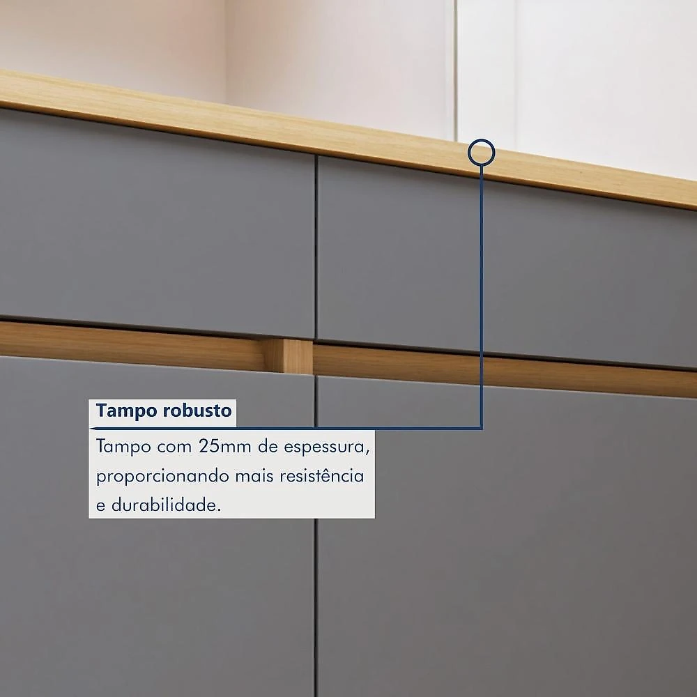 Cozinha Completa Modulada 3 Peças 5 Portas 2 Gavetas 100% MDF Realeza Premium Carvalho/Titânio