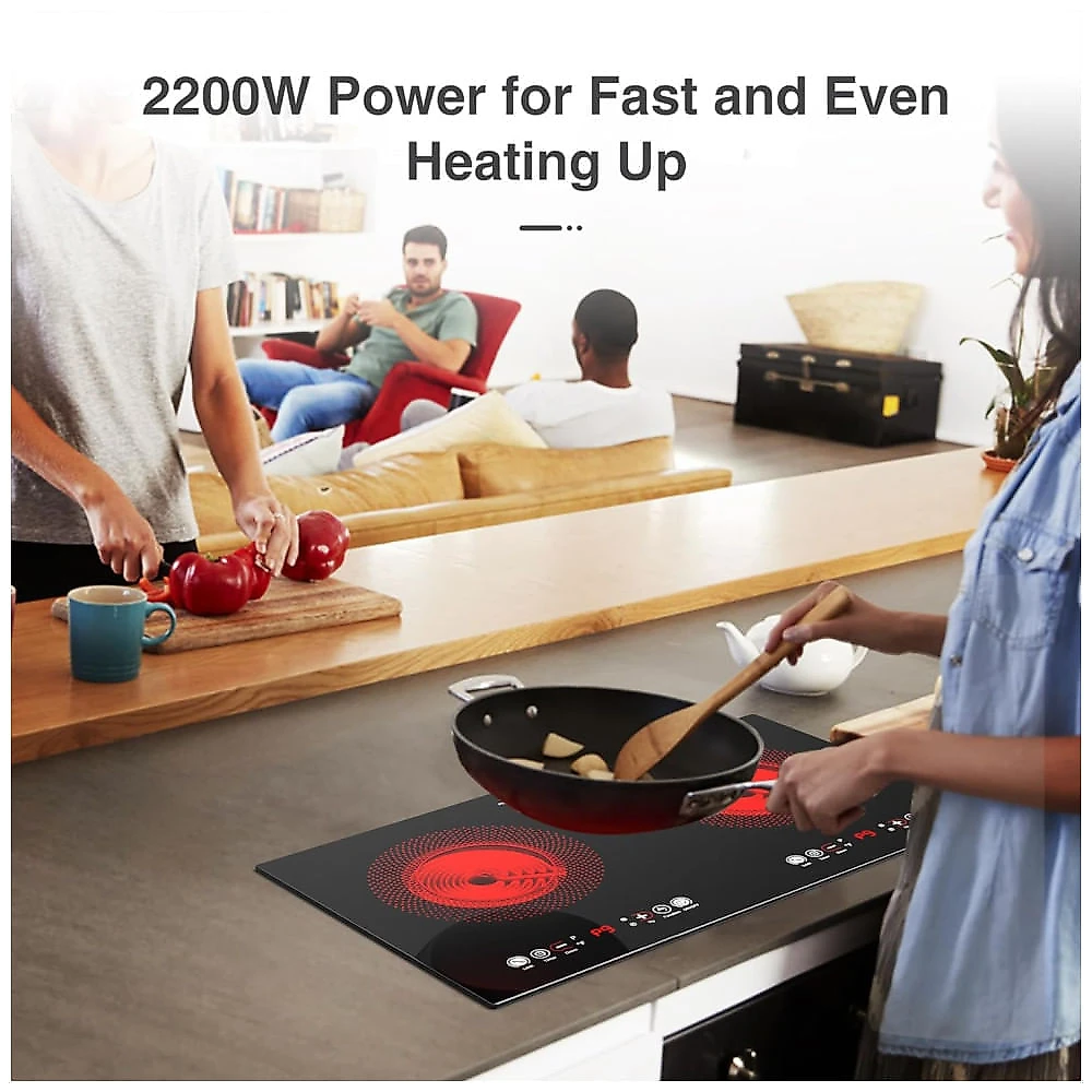 Cooktop de Indução Elétrico com 2 Queimadores de 60 cm, 9 Níveis de Temperatura, Temporizador e Proteção Contra Super...