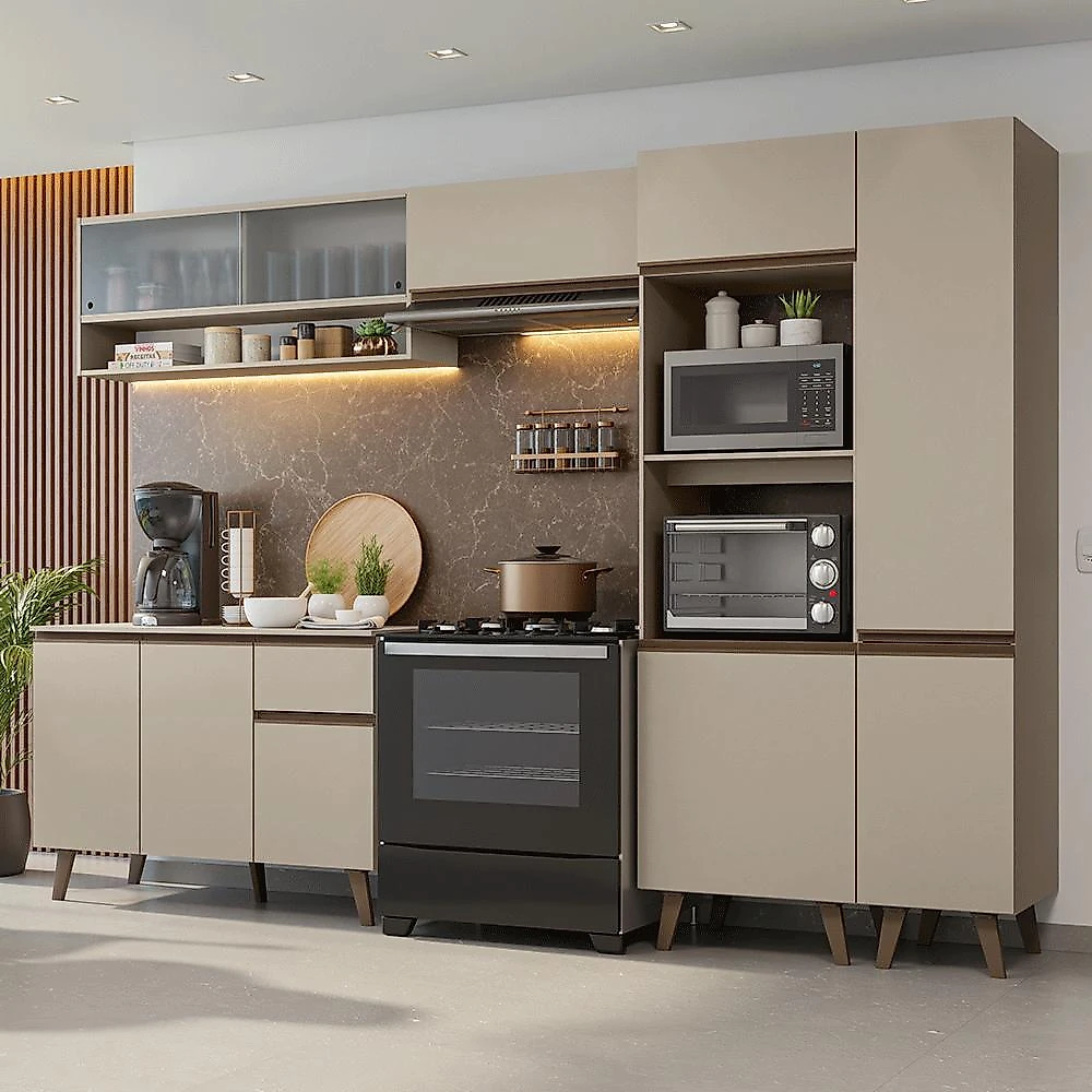 Armário de cozinha completa 300cm crema nice madesa 08
