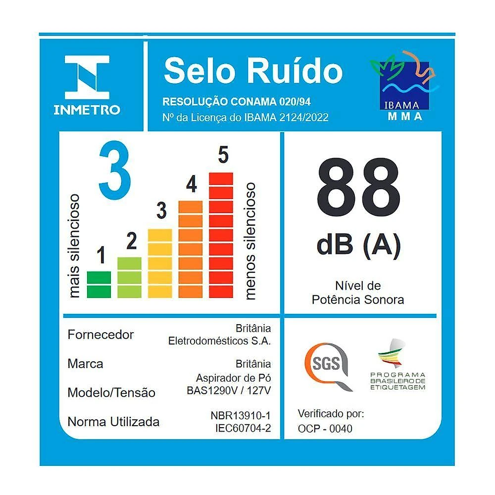 Aspirador De Pó Vertical 2 Em 1 1250W Britânia BAS1290V 110V
