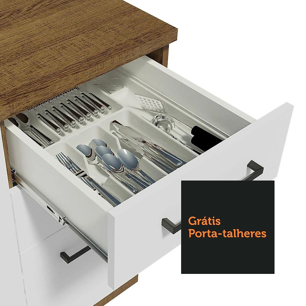 Cozinha Completa de Canto Madesa Agata 479001 com Armário e Balcão (Sem Tampo e Pia) - Rustic/Branco Branco