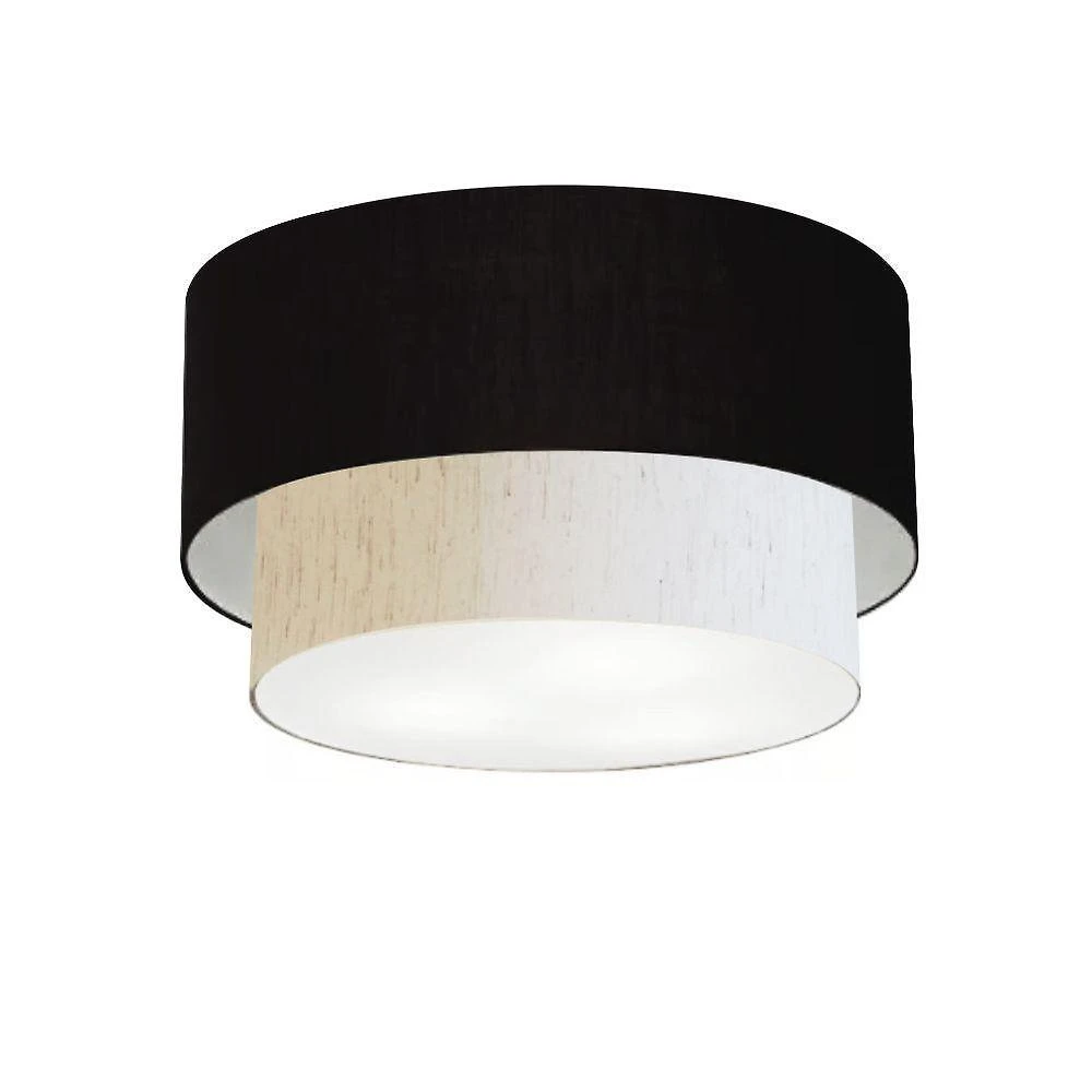 Plafon De Sobrepor Cilíndrico Sp-3045 Cúpula Cor Preto Linho Bege