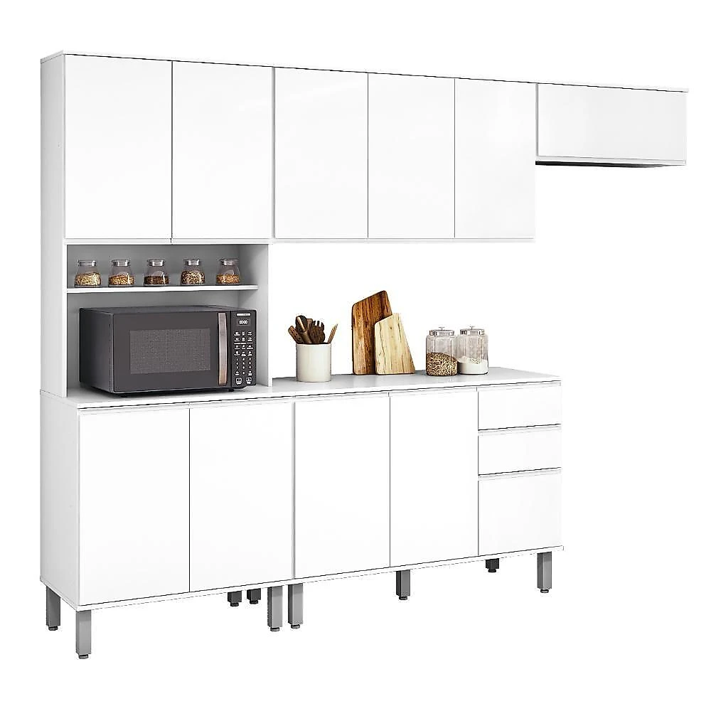 Cozinha Modular Nina 4 Módulos 2 Gavetas MDP MDF 279CM Branco Móveis Lopas webcontinental-7898789571063