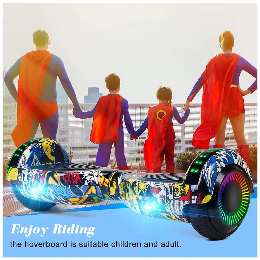 Hoverboard FLYING-ANT 6.5" Vermelho B-Graffiti com Alto-falante, Luzes de LED e Bluetooth