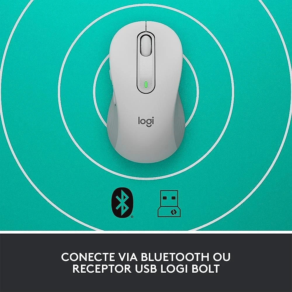 Mouse Sem Fio Logitech Signature M650, 2000 DPI, Compacto, 5 Botões, Silencioso, Bluetooth, USB, Branco - 910-006252