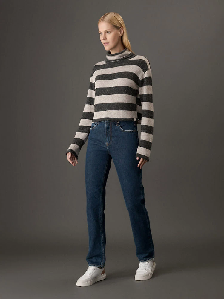 Miniatura Tricot Feminino Listrado Gola Alta Calvin Klein Jeans - Areia Tricot Feminino Listrado Gola Alta Calvin Klein Jeans Areia g