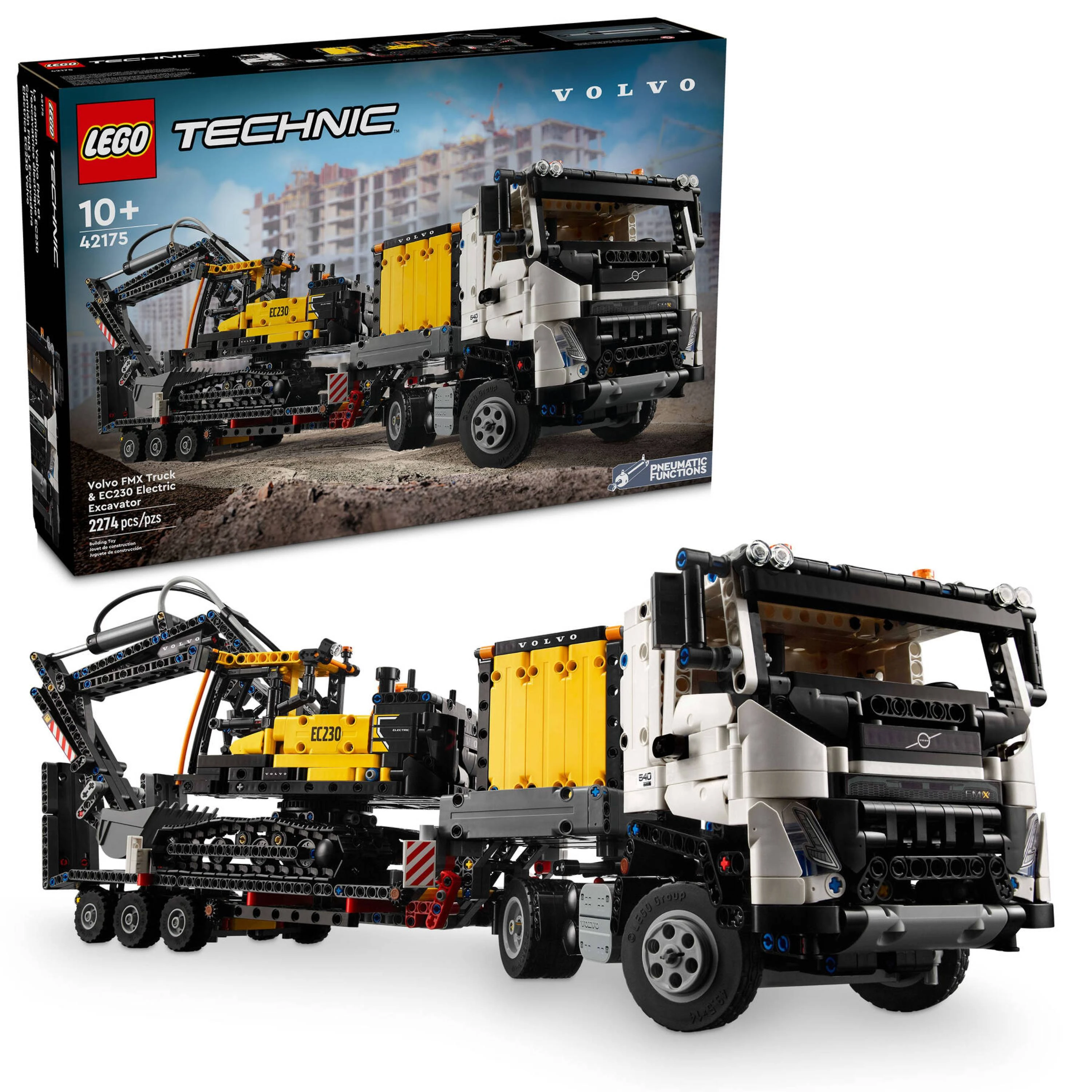 Miniatura LEGO Technic - Caminhão Volvo FMX e escavadeira elétrica EC230