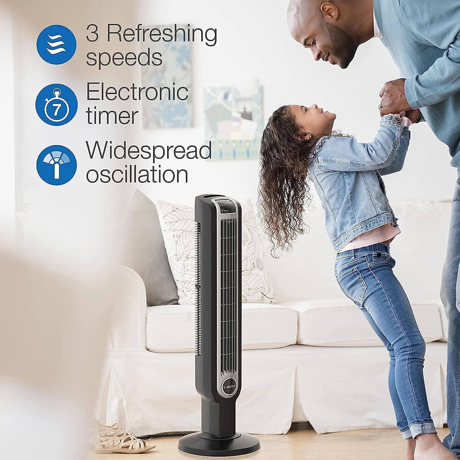 Lasko 2511 36 Oscillating 3Speed Tower Remote Control Household Fans 36 Inch Black