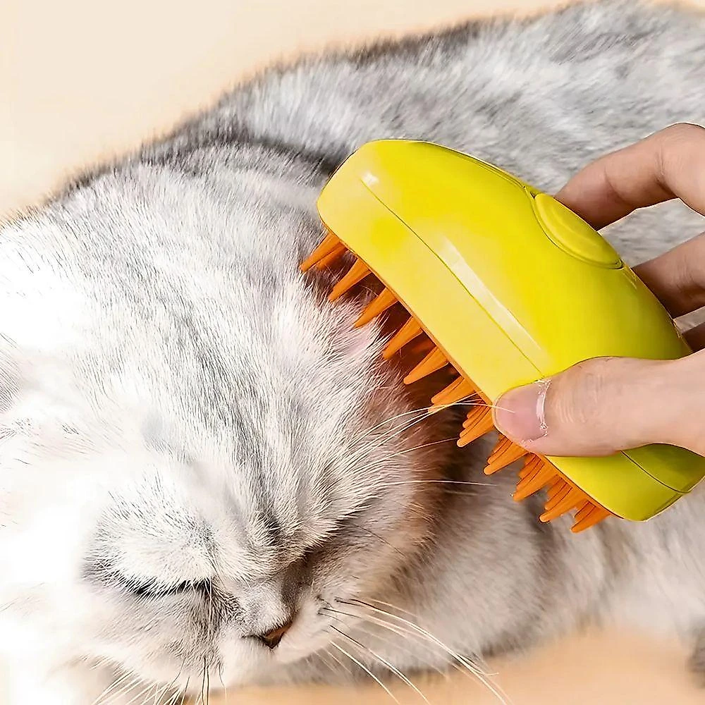 Escova Autolimpante 3 Em 1 Para Pets A Vapor Com Spray