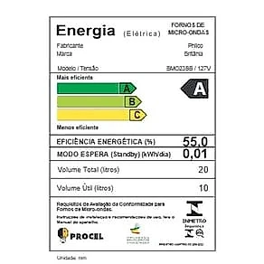 Micro-ondas Britânia BMO23 20L Limpa Fácil 1100W Preto/Branco 110V