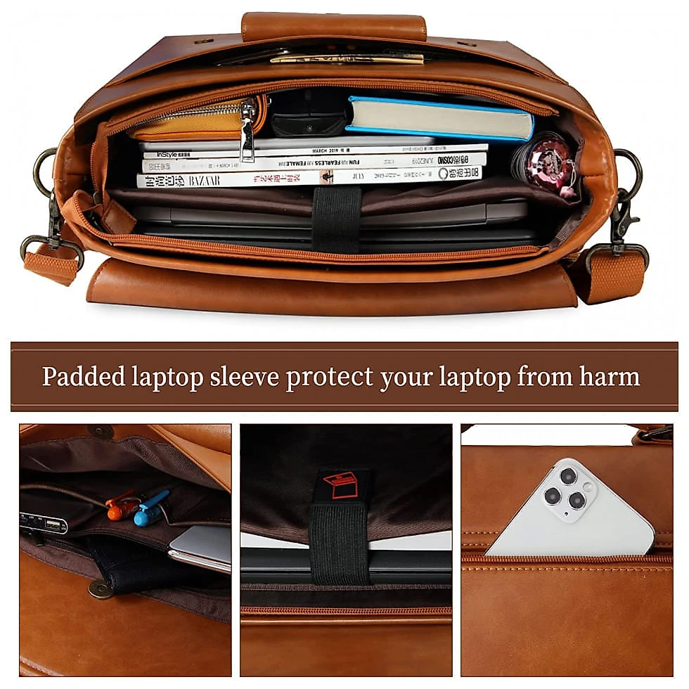 Bolsa Maleta KTMOUW de Couro Sintético Unissex para Laptop , Marrom Claro