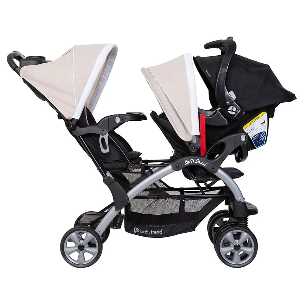 Carrinho de Bebê Travel System Duplo com Encosto Ajustável e Arnês de Segurança de 5 Pontos, Baby Trend Sit N, Cáqui