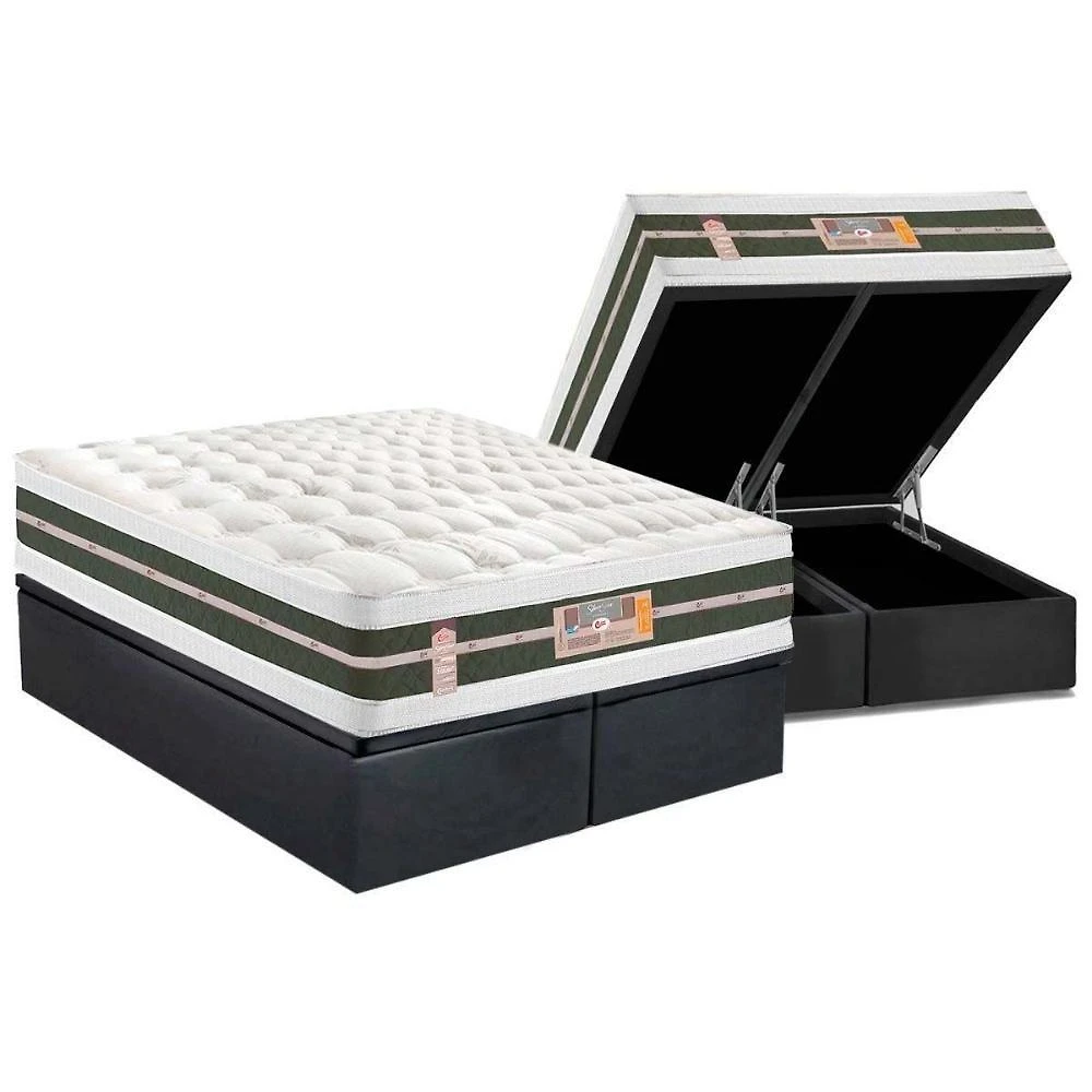 Cama Box Baú King: Colchão Molas Pocket Ensacadas Castor Silver Star Air Max 3d + Base Crc Suede Gray (193x203)