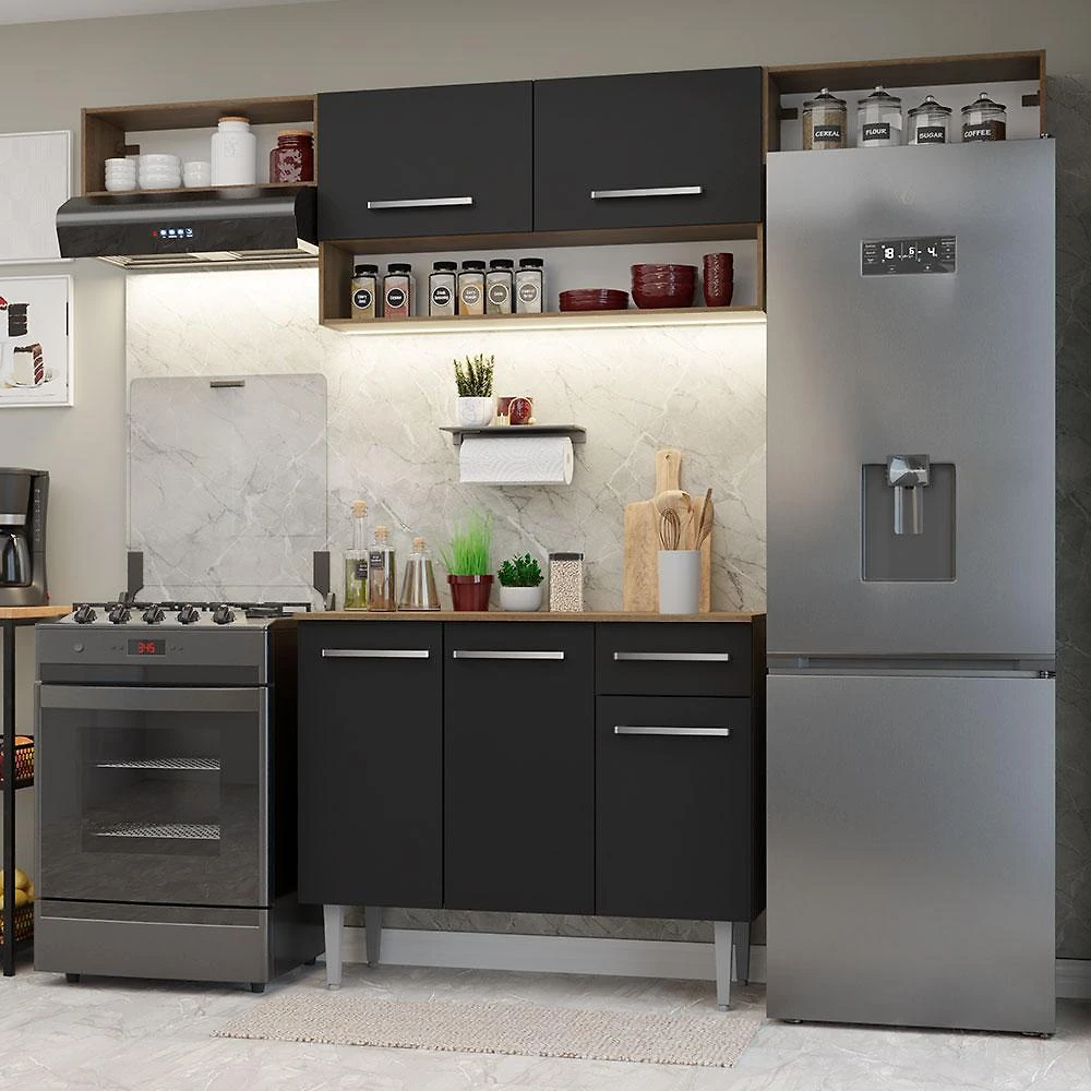 Armário de Cozinha Completa 225cm Rustic/Preto Emilly Madesa 01XA