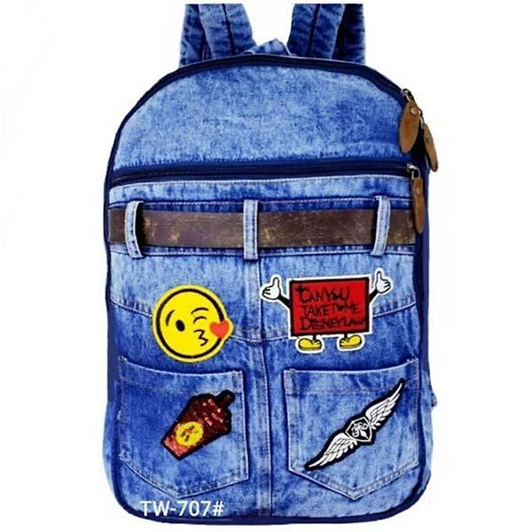 Miniatura Mochila Escolar Jeans Super Atual Em Estilo Patches Tw707