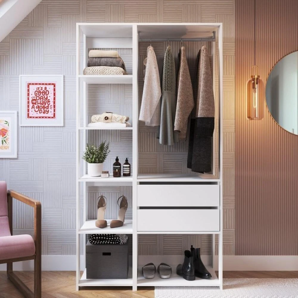 Guarda Roupa Closet 2 Peças com 1 Cabideiro 2 Gavetas e 6 Nichos Easy