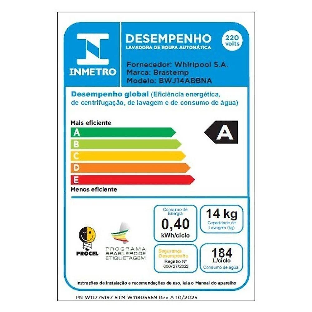 Máquina De Lavar 14kg Smart Sensor Tira Manchas Brastemp Branco 110V