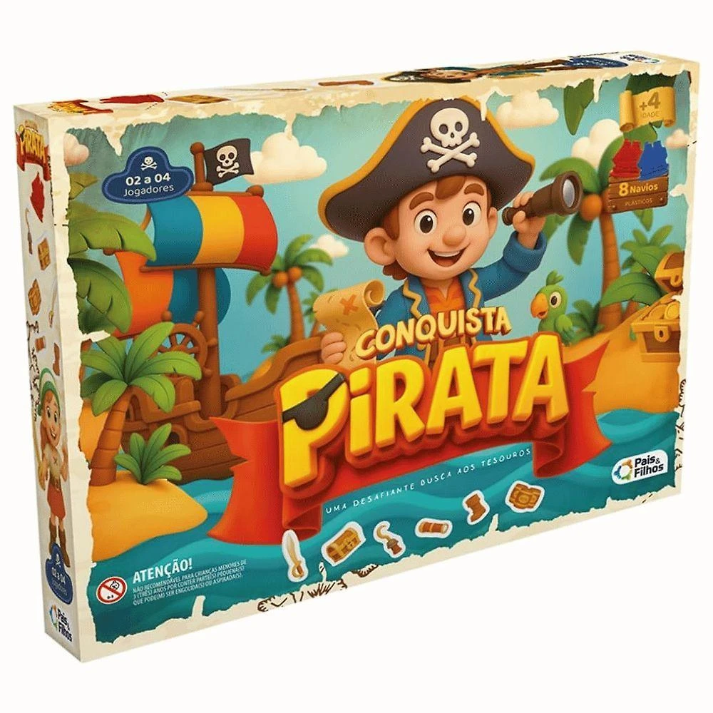 Jogo de Tabuleiro Conquista Pirata Estratégia para Família Pais & Filhos