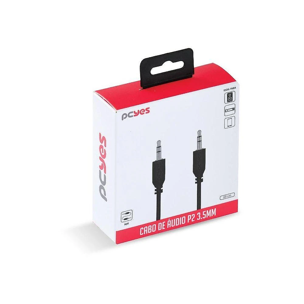Cabo P2 3.5MM Macho Pcyes P35m-06 para Áudio Estéreo com 60CM AUX 28 AWG e Impedância 50 OHMS