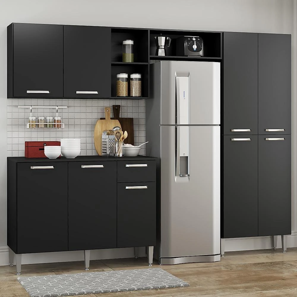 Cozinha Compacta Com Armário E Balcão Pequim Up Multimóveis V2999 Preta Preto